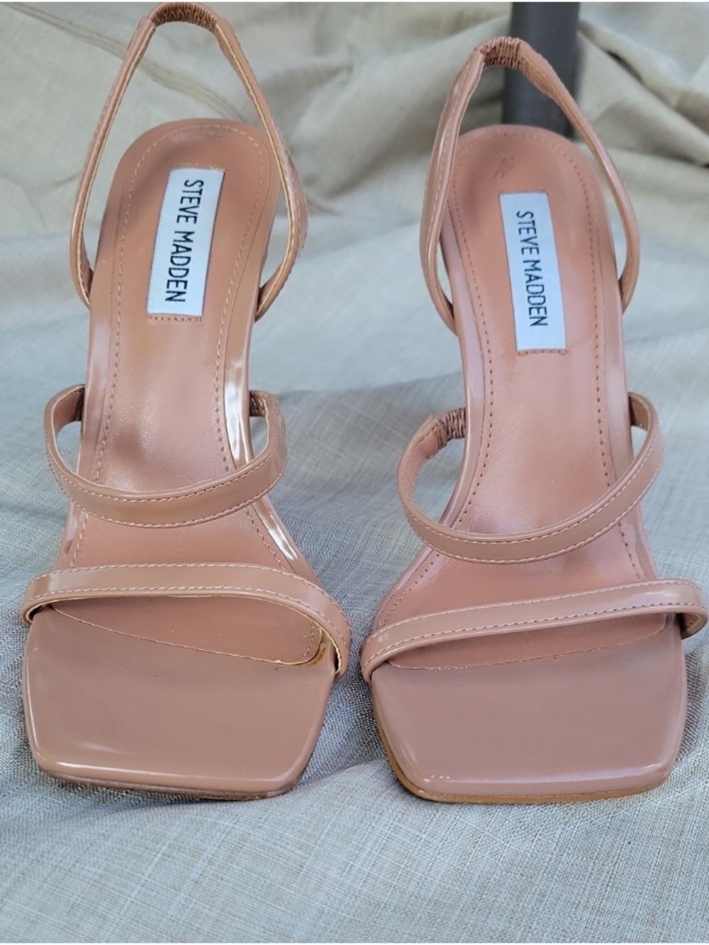 Steve Madden Nude Strappy Square-Toe Slingback Heels